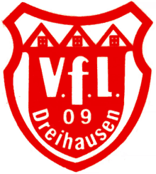 a red and white logo for vfl 09 dreihausen on a white background