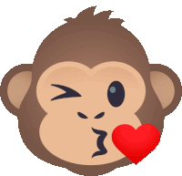 a monkey with a heart in its mouth winks at the camera