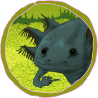 a cartoon drawing of an axolotl with a green background