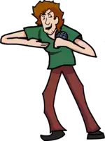 a cartoon of a man holding a microphone and dancing .