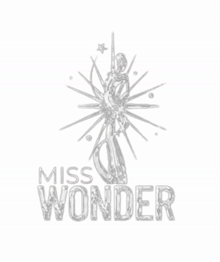 a logo for miss wonder we 're the wonders with a statue