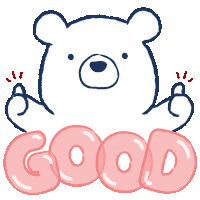 a drawing of a teddy bear giving a thumbs up with the word good below it