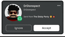 a screenshot of drdisrespect 's facebook page with a button to accept or ignore