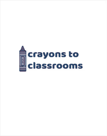 a logo for crayons to classrooms with a purple crayon on a white background