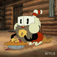 a cartoon character with a beard is eating a pie with netflix written on the bottom