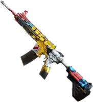 a colorful assault rifle with a skull on the handle