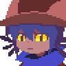 a pixel art drawing of a person with blue hair and yellow eyes