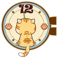 a cat looking at a clock with the number 12