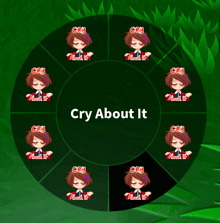 a circle with the words cry about it written on it