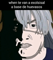 a cartoon of a man with the words when te van a exolsical a base de huevasos below it