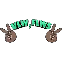 a logo for vlw flws with two hands giving the peace sign