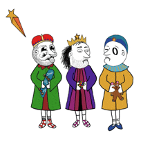 a cartoon of the three wise men with a star behind them