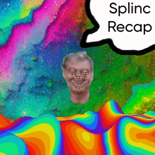 a colorful background with a speech bubble that says spline recap