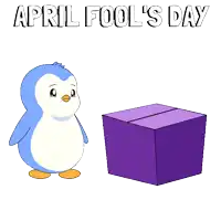 a couple of penguins standing next to each other with the words april fool 's day below them