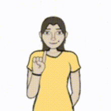a woman in a yellow shirt is giving the middle finger