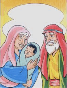 a cartoon of a man and woman holding a baby in their arms .