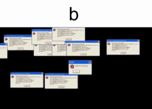 a bunch of error messages on a computer screen with the letter b in the middle