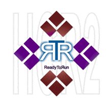 a ready to run logo with purple squares