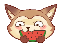 a cartoon drawing of a cat eating a slice of watermelon