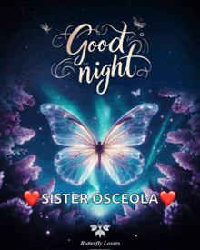 a poster that says " good night sister osceola " with a butterfly on it