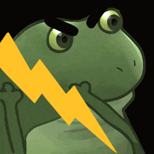 a frog with a yellow lightning bolt on it 's arm