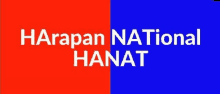 a red and blue sign that says harapan national hanat on it