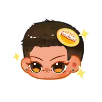 a cartoon character with a kiwifruit sticker on his head
