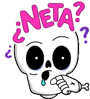 a cartoon drawing of a skull with the word neta written above it