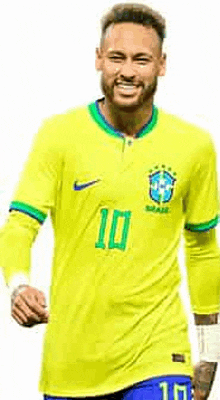 neymar jr. is wearing a yellow jersey and smiling .