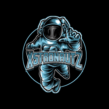 a cartoon illustration of an astronaut with the words xstronhutz written below him