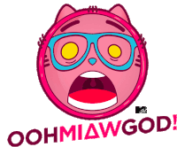 a cartoon cat with glasses and the words oohmiawgod written below it