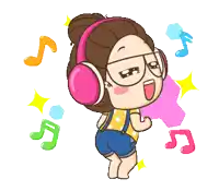 a cartoon girl wearing headphones and glasses is dancing to music