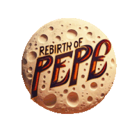 a logo for rebirth of pepe shows a circle with holes in it