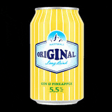 a can of original long drink has a striped design