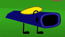 a blue object with a yellow object on top of it 's head and legs