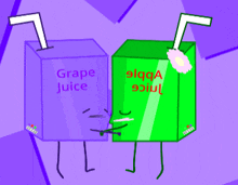 a purple box that says grape juice next to a green box that says elgga