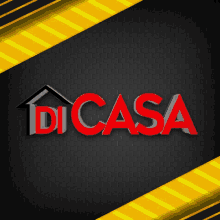 a logo for di casa with a yellow stripe on the bottom