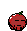 a pixel art of a red apple with a beard and a smiley face .