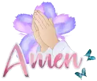 the word amen is on a white background with a flower in the background