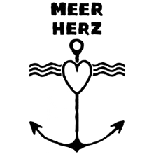 a black and white drawing of an anchor with the words meer herz on it