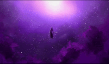 a person is flying through a purple space