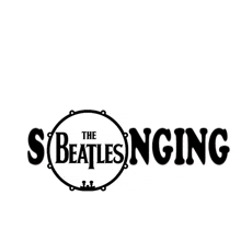 a black and white logo for the beatles singing with a drum in the center