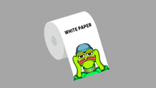 a roll of toilet paper with a frog on it that says white paper