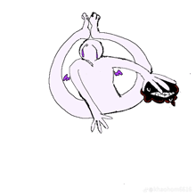 a drawing of a person laying in a circle with purple wings on a white background