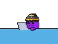 a pixel art drawing of a purple monster holding a baseball bat