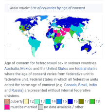 a map of the world shows the age of consent for heterosexual sex in various countries