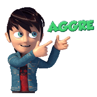 a cartoon character pointing to the word aggre