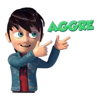 a cartoon character pointing to the word aggre