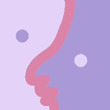 a pink and purple drawing of a face with circles around it