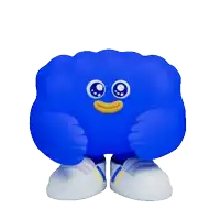 a blue cartoon character with a pink heart on his chest